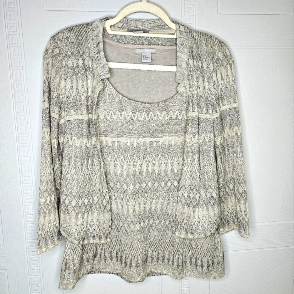 H&M 2-piece Set Peplum Tank and Crop Cardigan Gray Silver Glittery M EUC GLAM